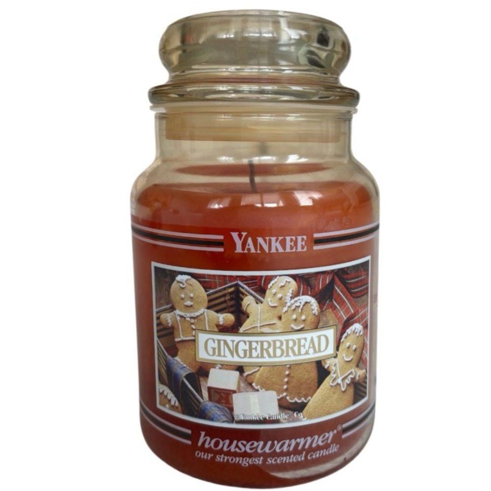 Yankee Candle Jar Gingerbread Vintage Black Band Holiday Warm Orange Red 22 Oz